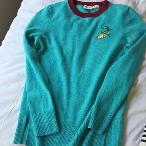Tory Burch Teal Sweater with Lemon Detail